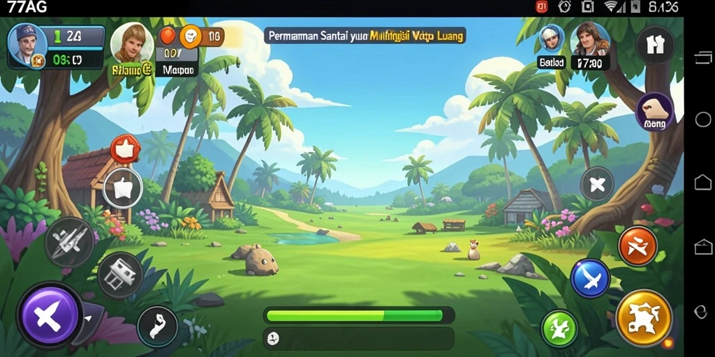 Tampilan gameplay menarik dari 77AG dengan warna cerah dan karakter yang menyenangkan.