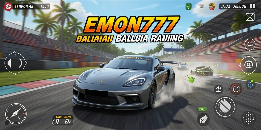 Tampilan gameplay balap seru di EMON777 dengan mobil kustomisasi.