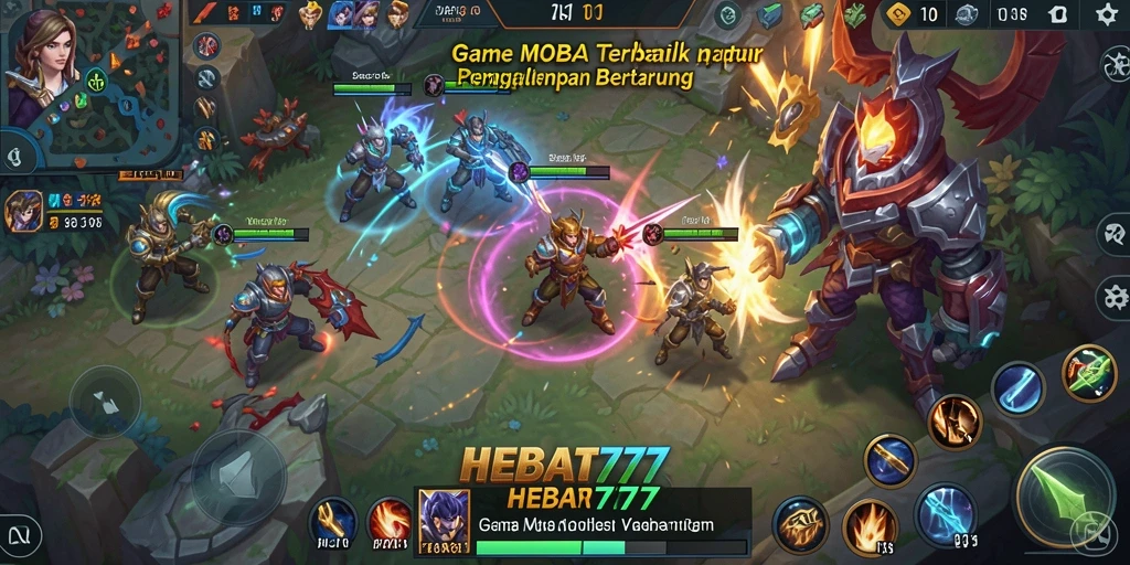 Tampilan seru gameplay HEBAT777 di arena MOBA.