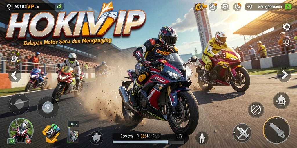 Tampilan gameplay HOKIVIP yang mendebarkan saat balapan motor.