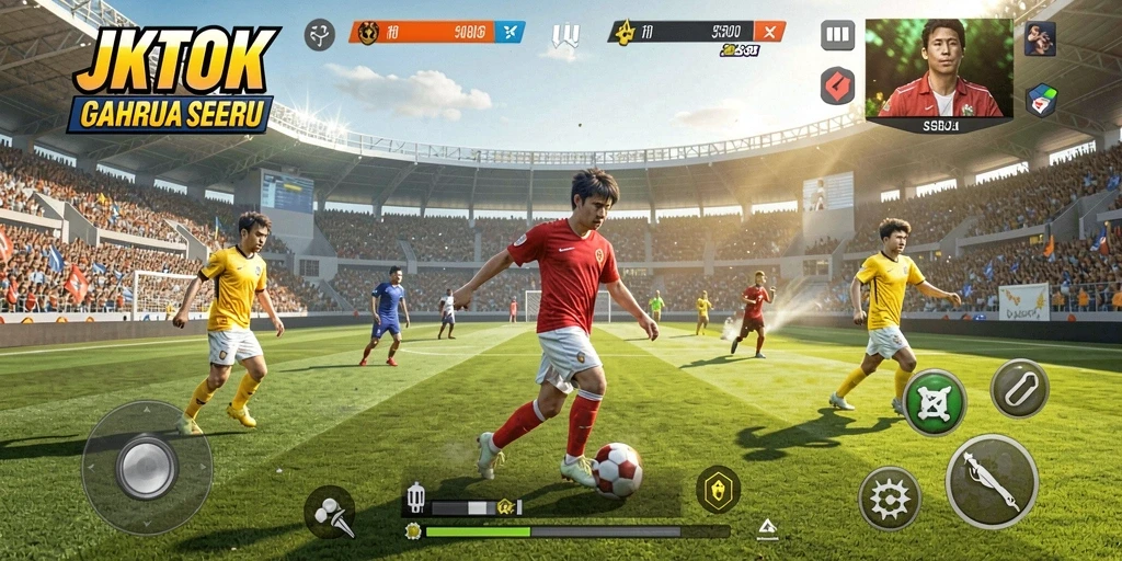 Screenshot utama JKTOK menampilkan aksi olahraga yang seru.