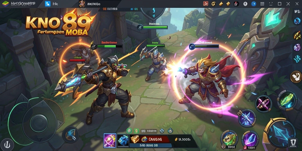 Tampilan gameplay seru dalam KNO89 saat bertarung dalam tim.