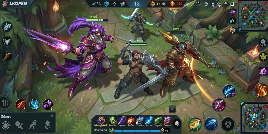 Screenshot utama LKOPEN menampilkan aksi seru dalam pertarungan MOBA.