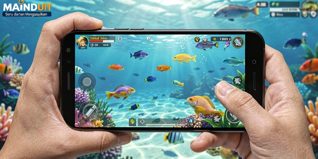 Screenshot gameplay MAINDUIT menampilkan aksi tembak ikan yang seru.