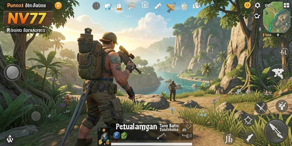 Screenshot NV77 menampilkan aksi petualangan di dunia terbuka.