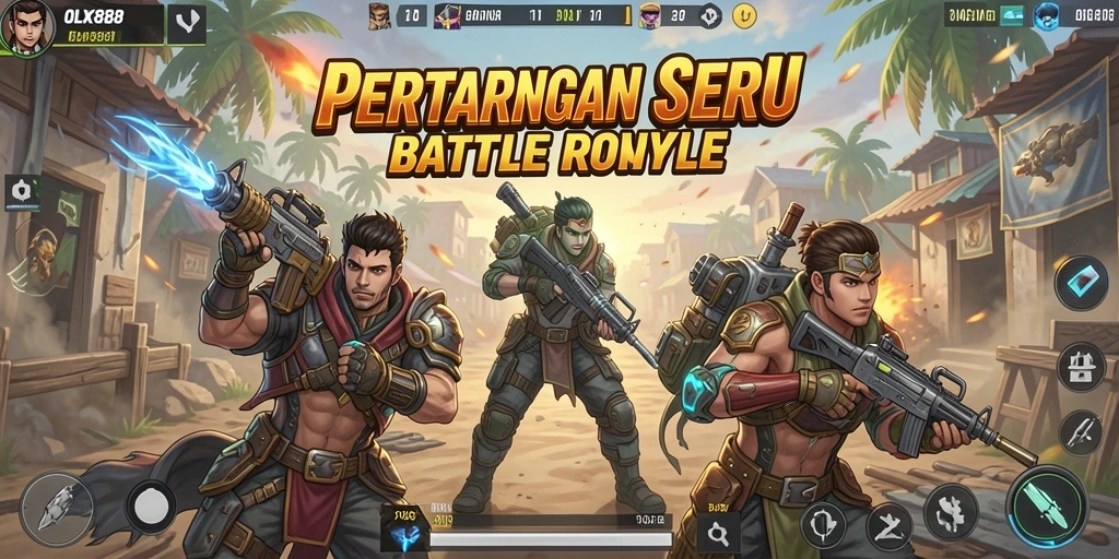 Tangkapan layar OLX888 yang menunjukkan aksi seru Battle Royale.