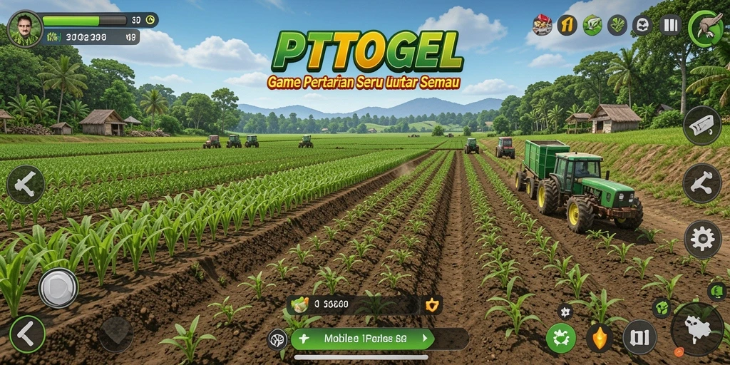 Screenshot utama PTTOGEL menampilkan suasana kebun yang hijau dan subur.