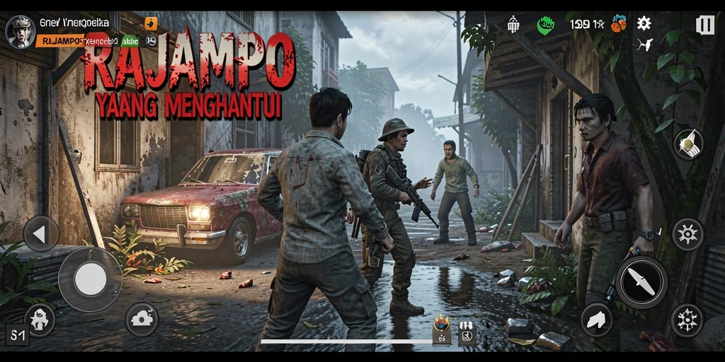 Tampilan gameplay menakutkan di <strong>RAJAMPO</strong> dengan efek suara yang mencekam.