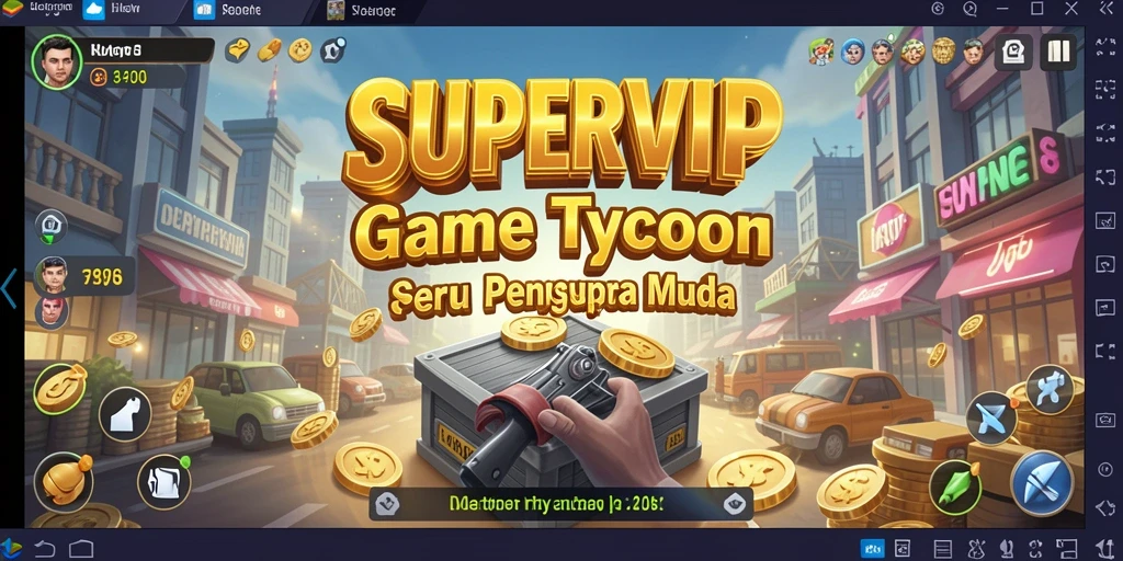Tangkapan layar dari gameplay SUPERVIP yang menunjukkan manajemen bisnis.