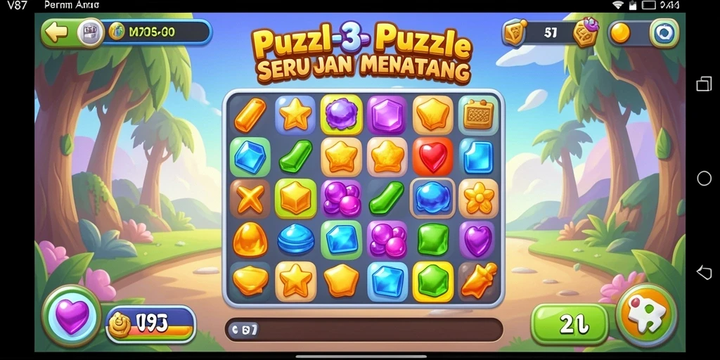 Tangkapan layar gameplay seru V87 dengan tantangan Match-3.